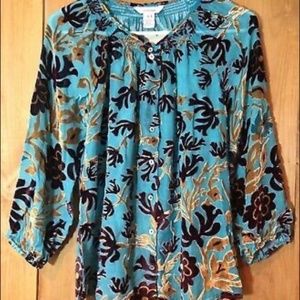 Sundance Winter Palace teal velvet burn-out blouse